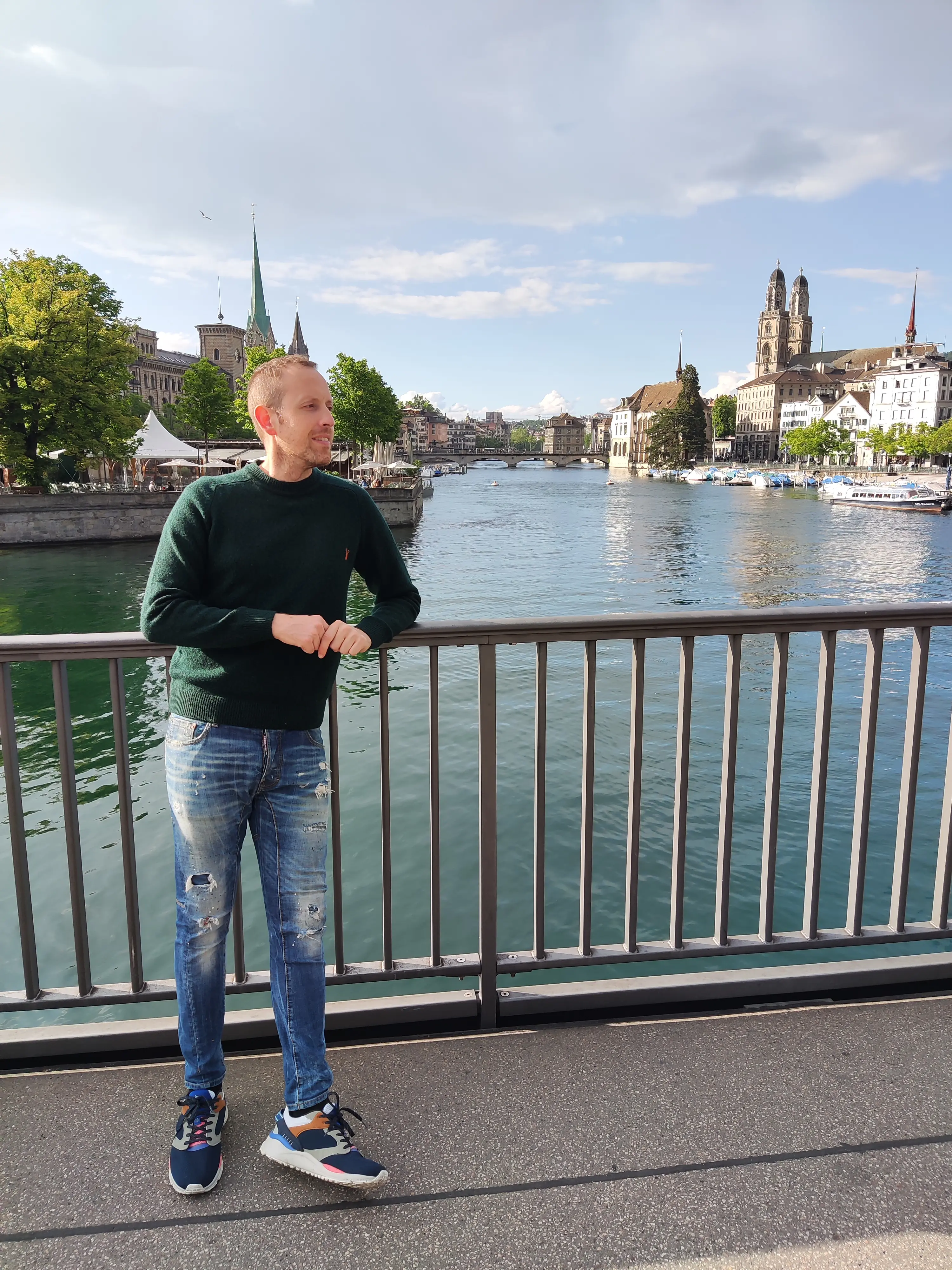 Myself in Zurich, standing in front of the river.